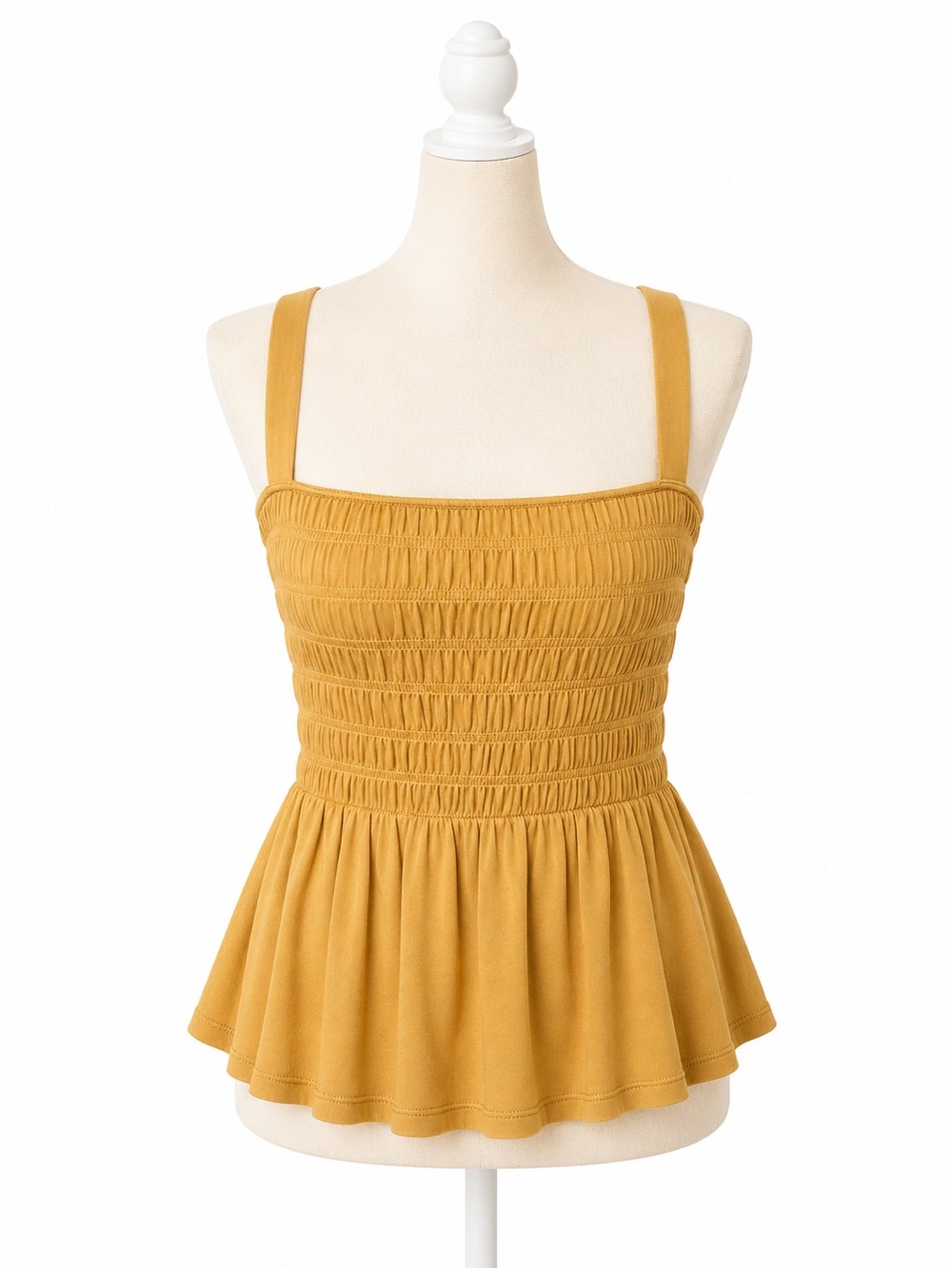 NWT American Eagle Women’s Smocked Babydoll Tank Top Mustard/Camel Size Small